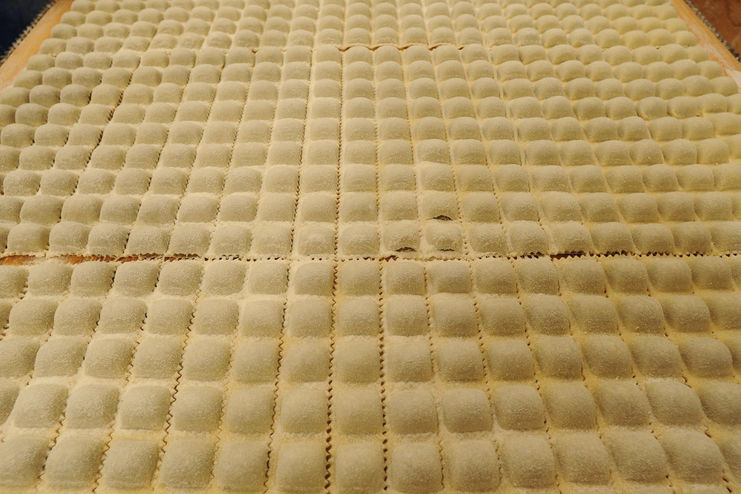 Sheets of Gian's homemade raviolis